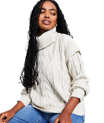 AND NOW THIS Women's Cable-Knit Turtleneck T-Shirt