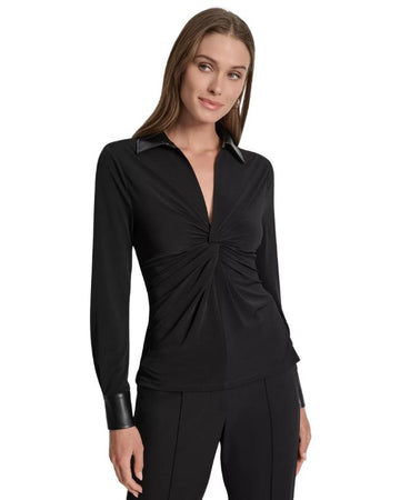 DKNY Women Twist Front Collared Top