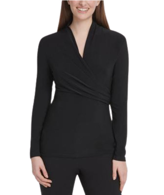 DKNY Women Surplice Neck Ruched T-Shirt