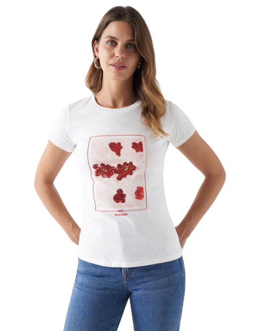 SALSA Women Squin Flower Patch T-Shirt