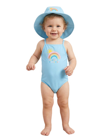C & A Baby Girls Rainbow One-Piece Swimsuit With Sun Hat