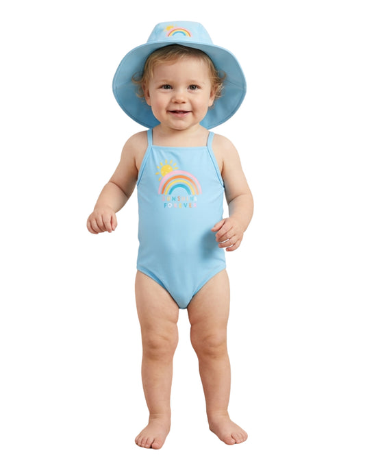 C & A Baby Girls Rainbow One-Piece Swimsuit With Sun Hat