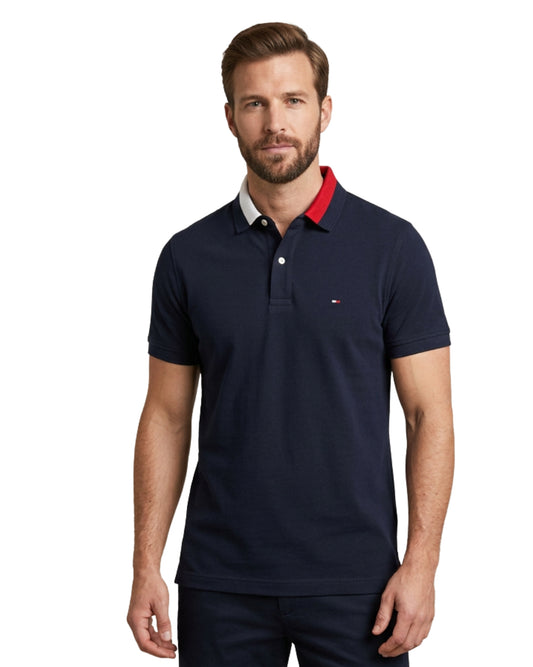 TOMMY HILFIGER Men Contrast Color Block Collar Polo Shirt