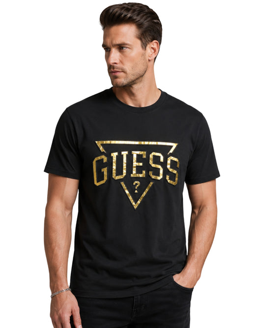 GUESS Men Gold Foil Triangle Logo T-Shirt