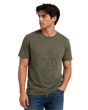 GUESS Men Unique Embossed Skull Graphic T-Shirt