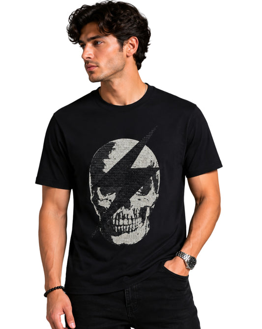 GUESS Men Strass Embossed Skull T-Shirt