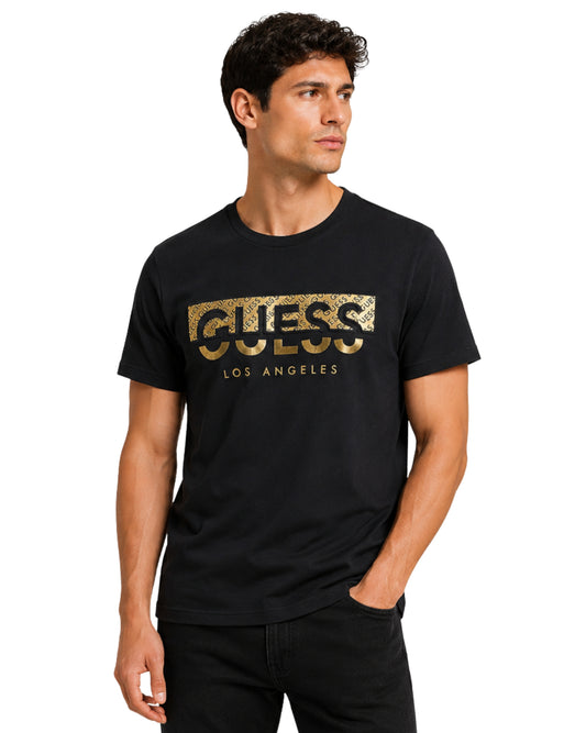 GUESS Men Eye Catching Gold 3D Logo T-Shirt