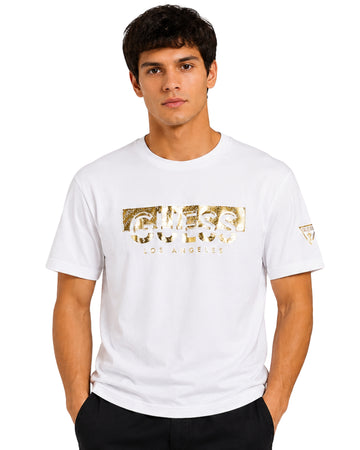 GUESS Men Gold metallic-style T-Shirt