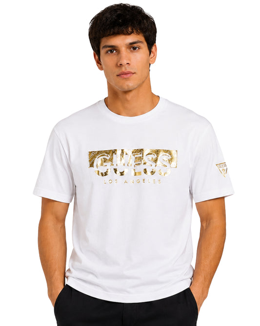 GUESS Men Gold metallic-style T-Shirt