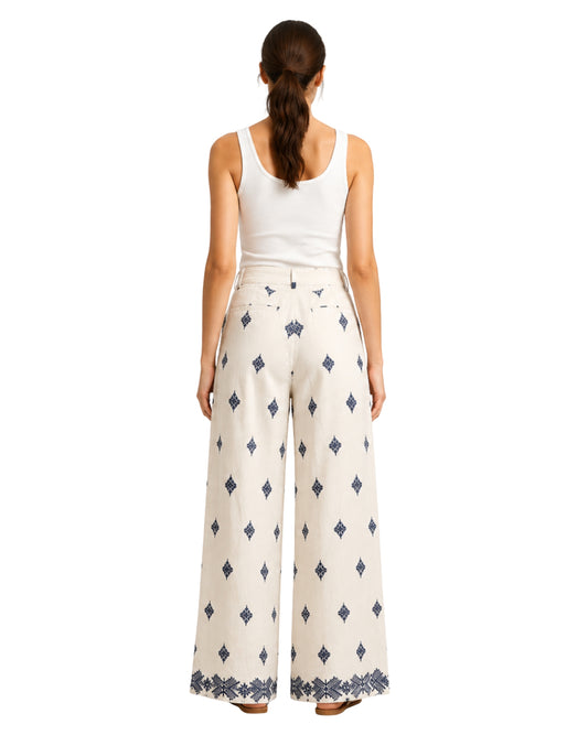 KIABI Women Embroidered Geometric Motifs Casual Pant