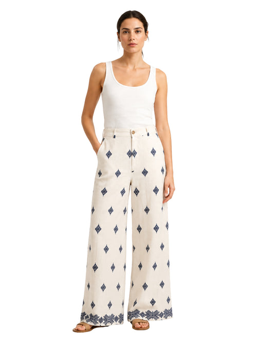 KIABI Women Embroidered Geometric Motifs Casual Pant