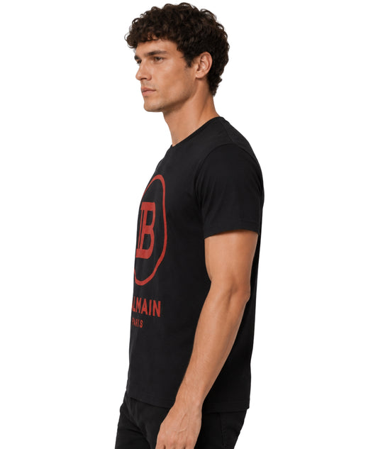 BALMAIN Men Circular Graphic Short Sleeve T-Shirt