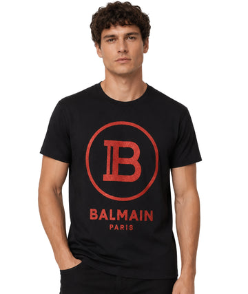 BALMAIN Men Circular Graphic Short Sleeve T-Shirt