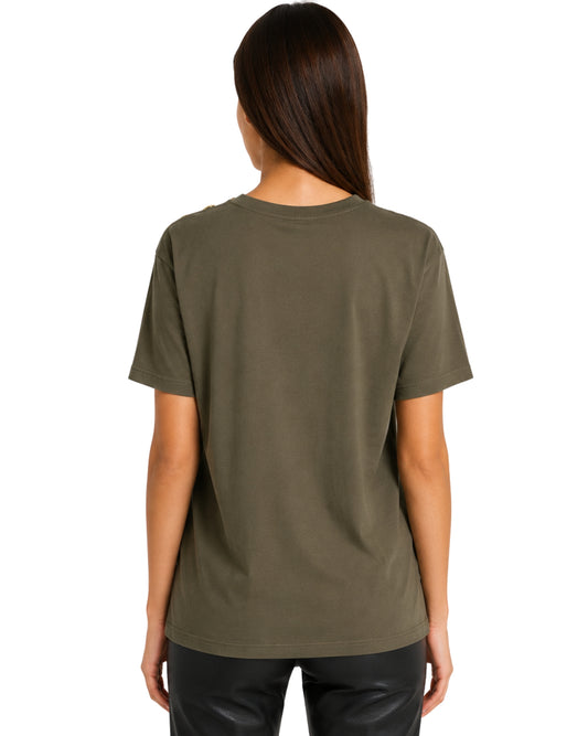 BALMAIN Women Decorative Gold Button T-Shirt