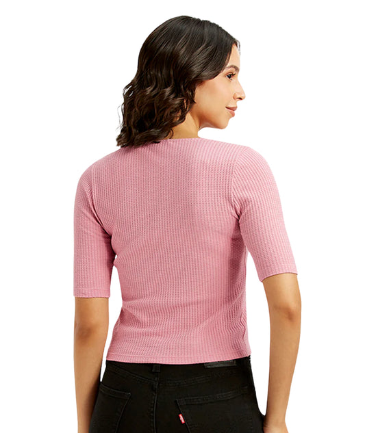 LEVI'S Women Textured Short Sleeve T-Shirt