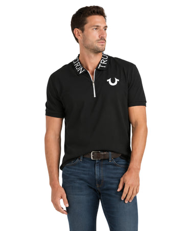 TRUE RELIGION Men Contrast Logo Lettering Polo Shirt