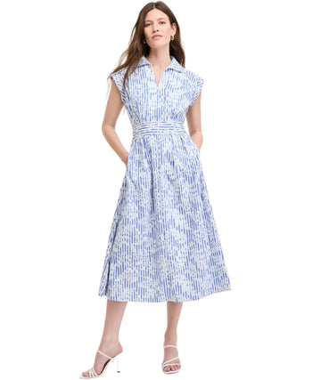 KENSIE Women Striped Floral-Embroidered Dress