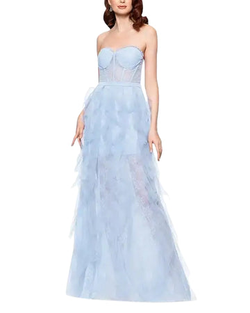 AQUA Women Tulle Ruffle Gown Dress