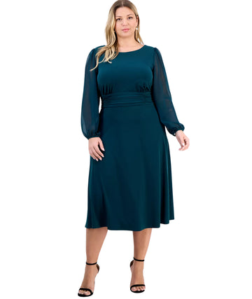 CONNECTED APPAREL Women Sheer-Sleeve Midi Dress