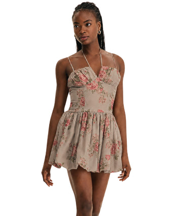 SENI & CADE Women  Rose-Print Bubble-Hem Mini Dress