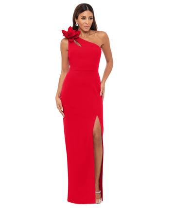 XSCAPE Women One-Shoulder Flower Side-Slit Dress