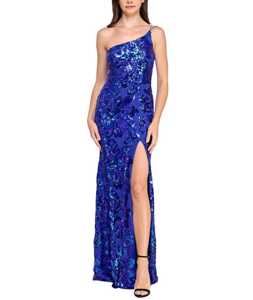 CRYSTAL DOLL Women One-Shoulder Floral-Sequin Dress