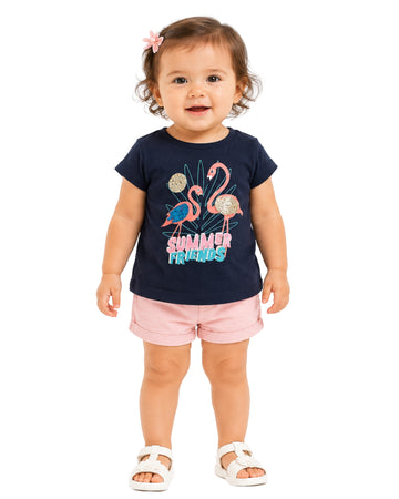 KIABI Baby Girls Cute Flamingo Graphic  T-Shirt