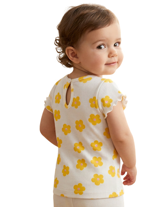 KIABI Baby Girls Yellow Flower T-Shirt