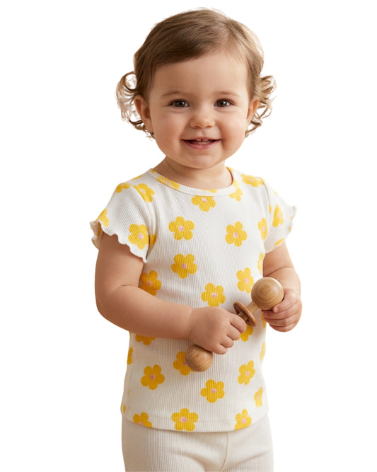 KIABI Baby Girls Yellow Flower T-Shirt
