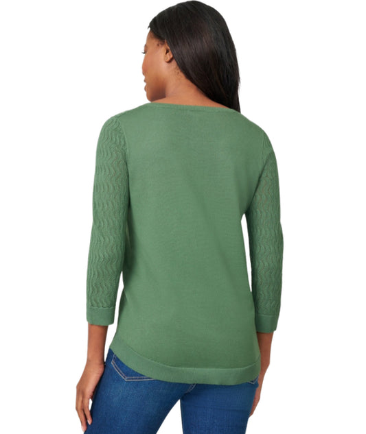 MELISSA PAIGE Women Petite Pointelle-Yoke 3/4-Sleeve Sweater