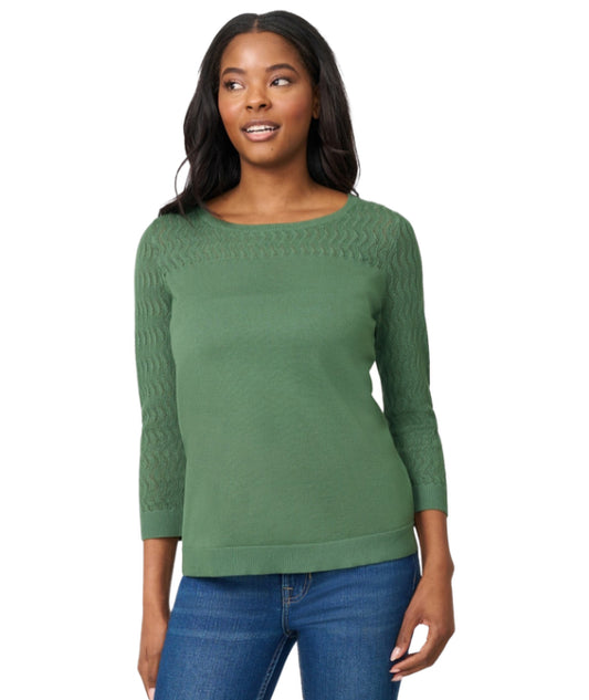 MELISSA PAIGE Women Petite Pointelle-Yoke 3/4-Sleeve Sweater