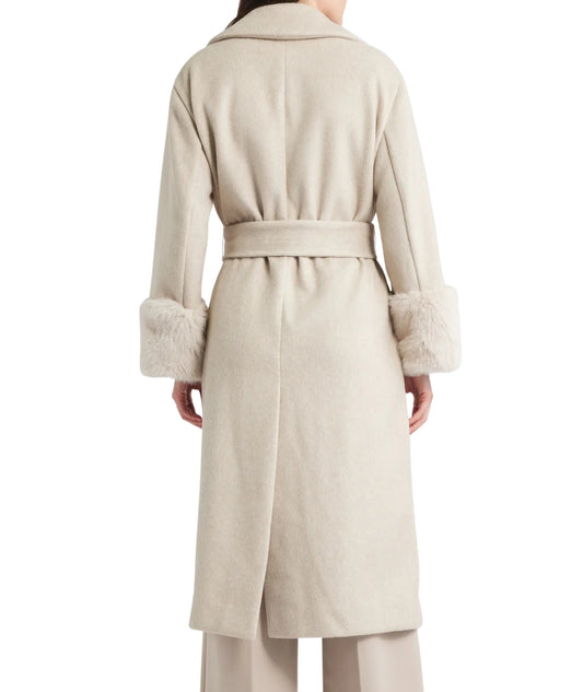 ANNE KLEIN Women Faux Fur Cuff Coat