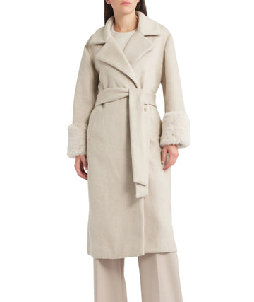 ANNE KLEIN Women Faux Fur Cuff Coat