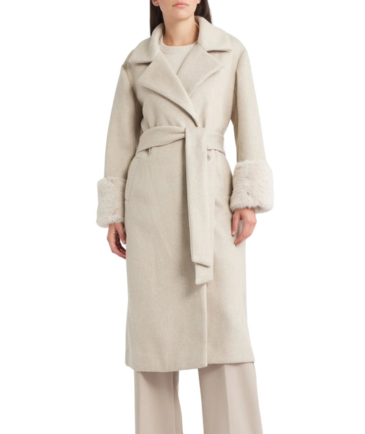 ANNE KLEIN Women Faux Fur Cuff Coat