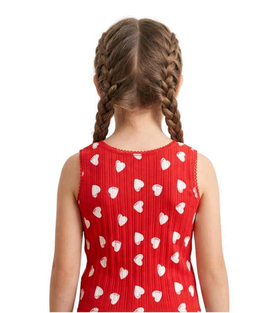 KIABI Kids Girls Heart Print Sleeveless T-Shirt