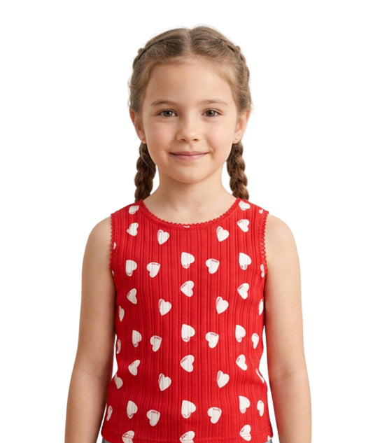 KIABI Kids Girls Heart Print Sleeveless T-Shirt