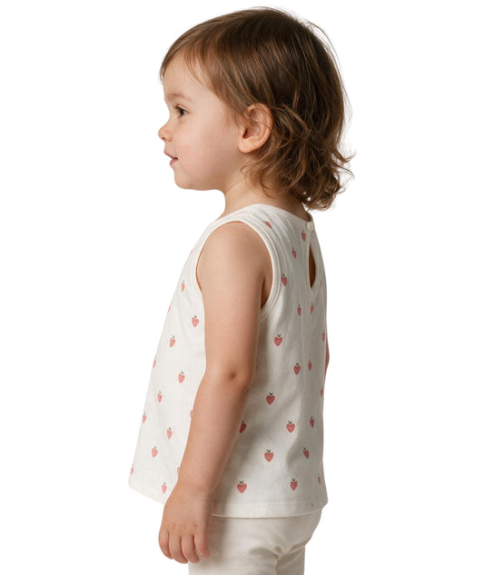 KIABI Baby Girls Strawberry Heart Printed Sleeveless T-Shirt