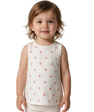 KIABI Baby Girls Strawberry Heart Printed Sleeveless T-Shirt