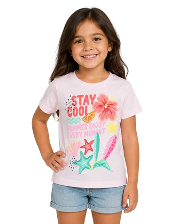 KIABI Girls Vibrant Tropical Summer Graphic T-Shirt