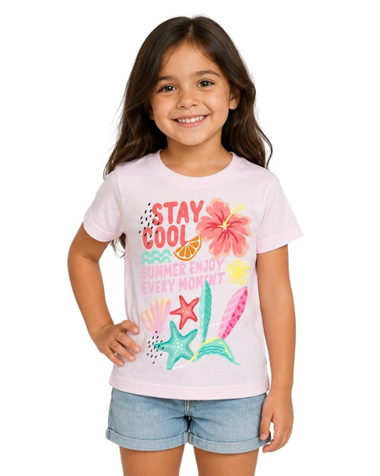 KIABI Girls Vibrant Tropical Summer Graphic T-Shirt