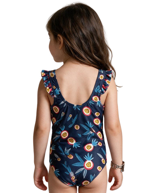 KIABI Kids Girls Tropical Print Ruffle Sleeves Swim Suit