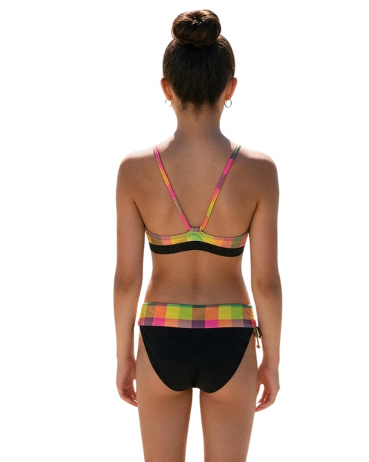 ROXY Girls Vibrant Multicolor Plaid Swim Set