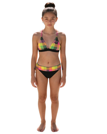 ROXY Girls Vibrant Multicolor Plaid Swim Set