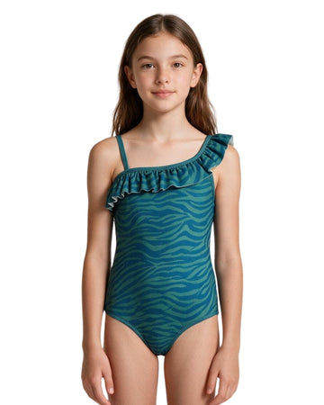 KIABI Girls Teal Zebra Swim Suit
