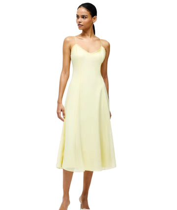 FRENCH CONNECTION Women  Raya Butter Yellow Chiffon Ruffle-Neck Dress