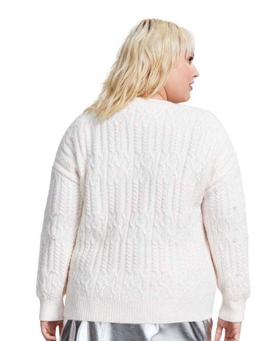 AND NOW THIS Women Embellished Cable-Knit Sweater