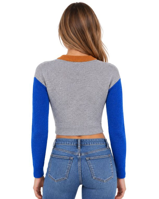 COPPER KEY Women Color Block Cropped Sweater