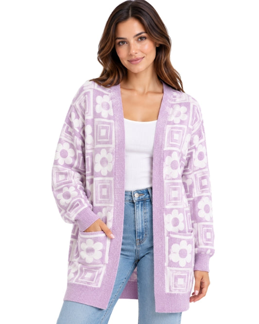 SAY WHAT Women Flower Glitter Cardigan