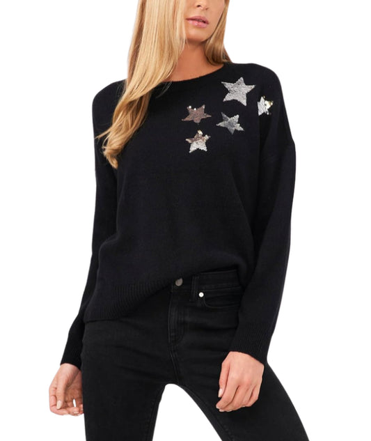 CECE Women Merino Wool Sequined Pullover Sweater