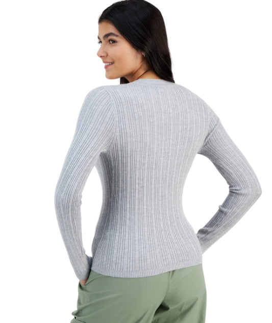 HOOKED UP Women Snap-Cuff Ribbed Crewneck Sweater